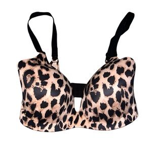 NWOT Victoria's Secret Lined Semi Demi Bra 32F 32DDD Black Tan Leopard Wireless